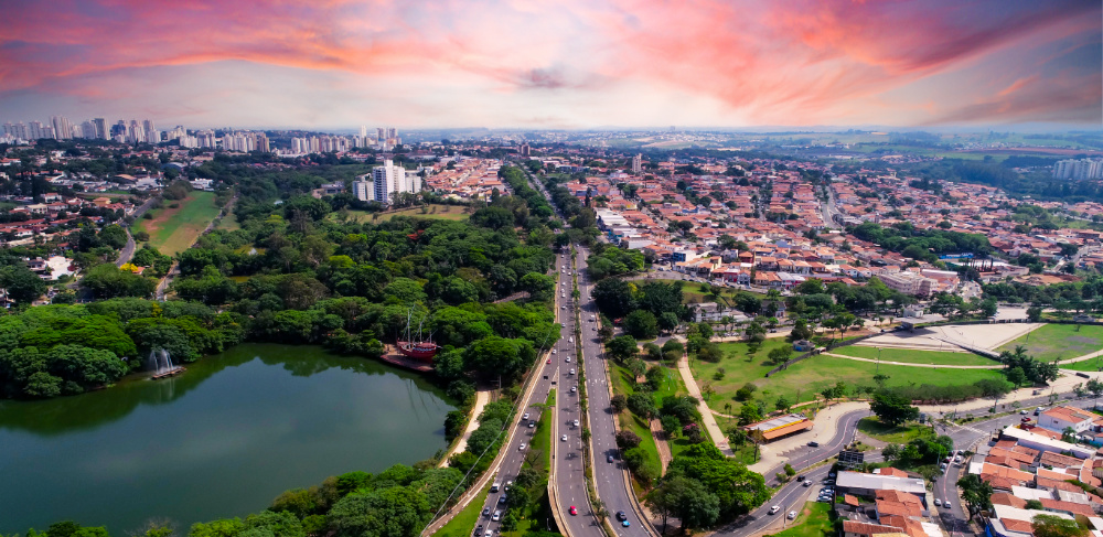 Taquaral lagoon in Campinas, view from above, Portugal park, Sao Paulo, Brazil.